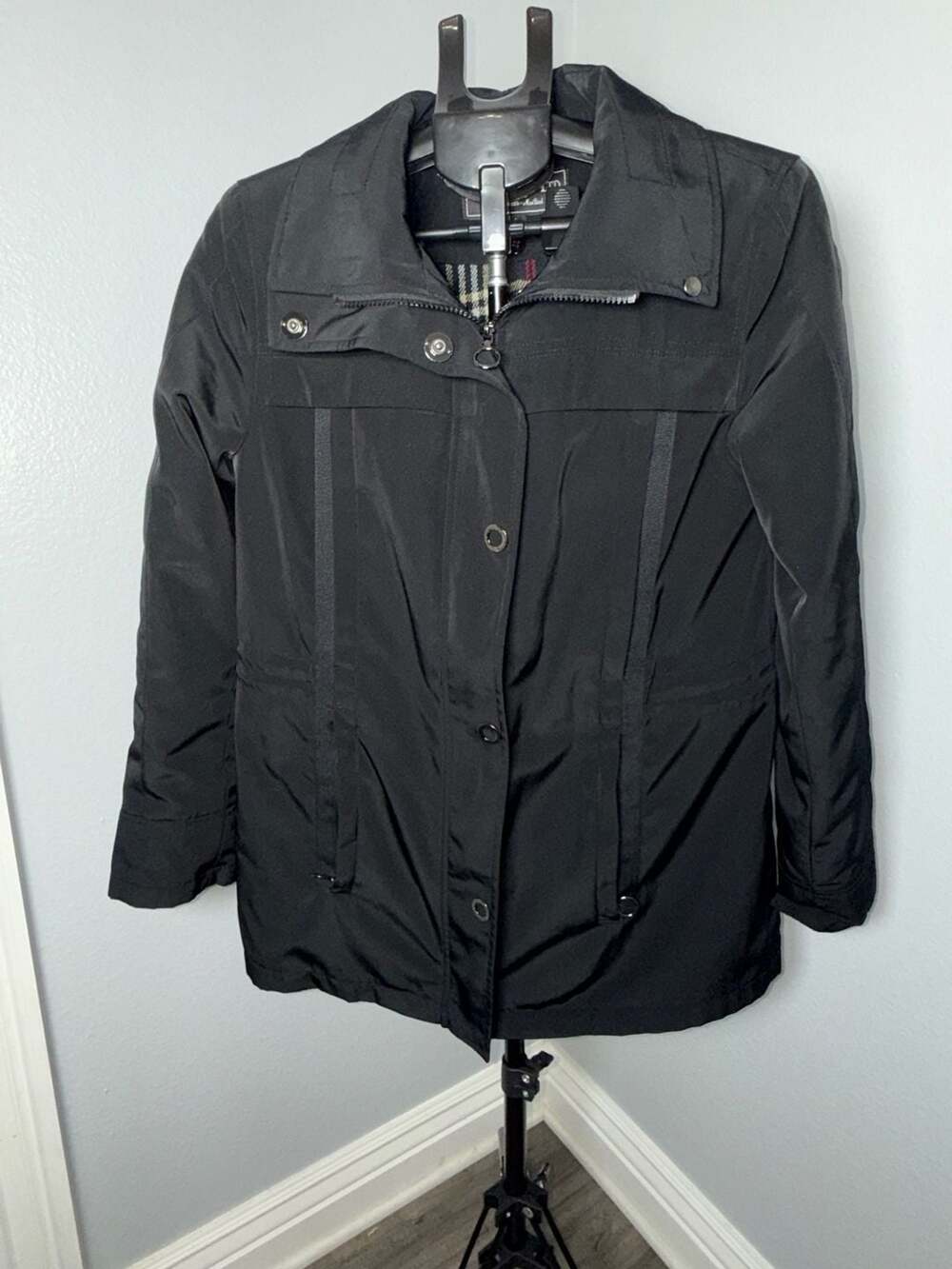 Fleet Street Ltd. Jacket Size S Black Plaid Lined Utility Coat